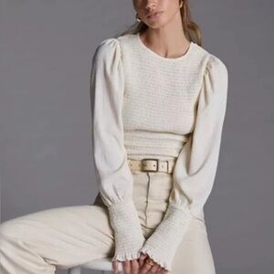 Anthropologie Cream Smocked Blouse